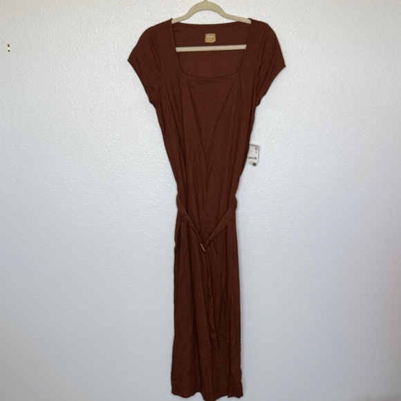 NWT Free People Free-est Trop Belle Midi Dress Honey Bronze Belted Small $98MSRP - Picture 3 of 7